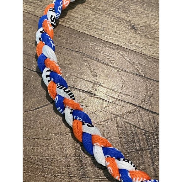 Triple Braided Sports Performance Titanium Necklace - Blue, Orange, & White - Picture 3 of 8